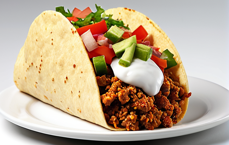 **Image Prompt:** A vibrant, close-up shot of Taco Bell's new fusion taco. Focus on the textures and colors of the ingredients: seasoned meat, fresh vegetables, and the unique blend of spices. The presentation should be appealing and mouthwatering, highlighting the taco's distinctiveness.