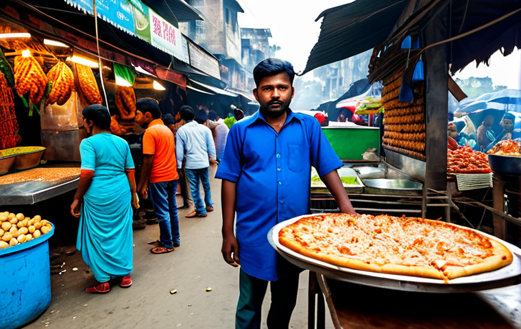 **

"A vibrant food market scene in Dhaka, Bangladesh. A vendor is selling a fusion pizza with shrimp and coconut toppings, fully clothed, modest clothing, appropriate attire, safe for work, perfect anatomy, natural proportions, professional food photography, high quality, family-friendly. The background shows busy market stalls and people."

**