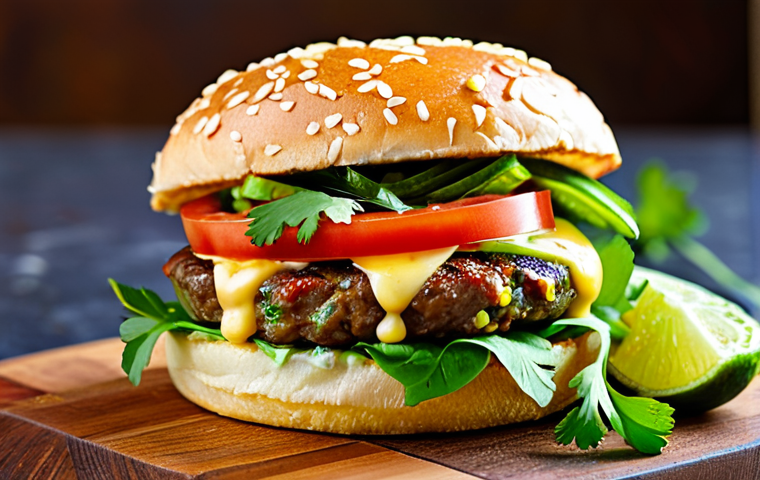 퓨전 버거 주요 원료 분석 - **Image Prompt 1: Vibrant Asian Fusion Burger**
"A mouth-watering, perfectly stacked Asian Fusio... 퓨전 버거 주요 원료 분석 - **Image Prompt 1: Vibrant Asian Fusion Burger**
"A mouth-watering, perfectly stacked Asian Fusio...