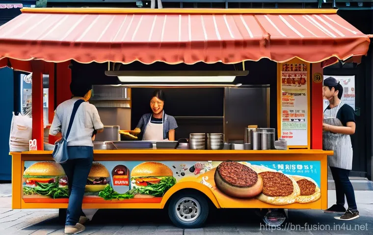 퓨전 버거 브랜드별 단가 - **Prompt: "A vibrant close-up of an Indian-fusion chicken burger, featuring a juicy, spice-marinated...