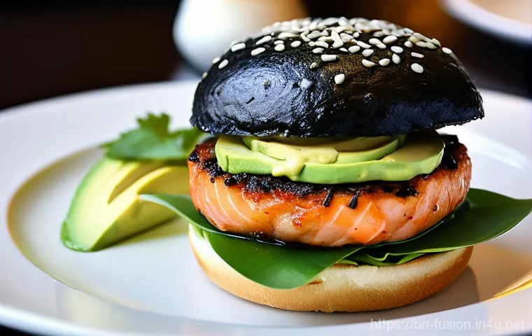 퓨전 버거 브랜드별 단가 - **Prompt: "An energetic scene depicting a popular street food vendor serving a delectable Korean-fus...