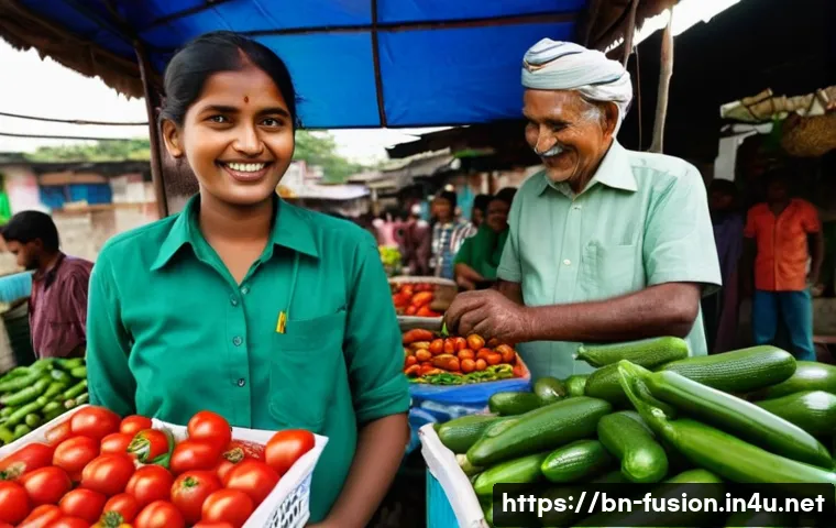 퓨전 버거의 로컬 원재료 사용 - **Prompt:** A vibrant food market scene in Dhaka, Bangladesh. A young Bengali woman with a bright sm...