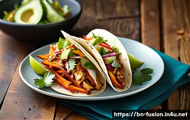 퓨전 패스트푸드 저염 메뉴 - **Prompt: A vibrant and exquisitely plated healthy fusion fast food dish.**
* **Details:** A c...