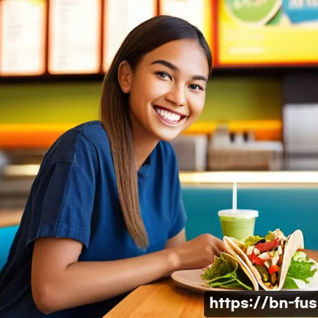 퓨전 패스트푸드의 영양 가이드 - **Prompt for Smart Fusion Choices:**
A vibrant, sunlit scene inside a modern, clean fusion fast ...