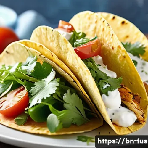 Home 15 퓨전 타코의 고단백 소스 - **Prompt 1: Fresh and Creamy Greek Yogurt Chicken Tacos**
"A vibrant, close-up shot of two perfe...